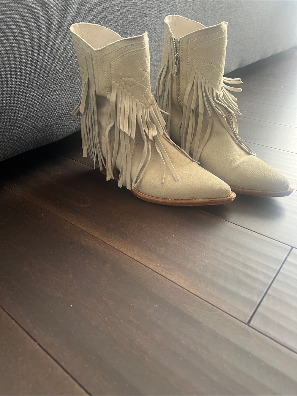 Free People Beige Fringe Suede Ankle Boots